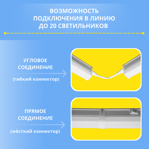 Светильник линейный светодиодный 5Вт, 220В, 6000К, с сетевым проводом и выключателем на корпусе LWL-2016-01 ULTRAFLASH
