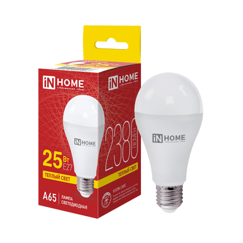 Лампа светодиодная груша 25Вт, A65-VC, E27, 3000K, 220В IN HOME