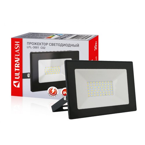 Прожектор светодиодный 30Вт, 220В, 6500K, Чёрный LFL-3001 C02 ULTRAFLASH