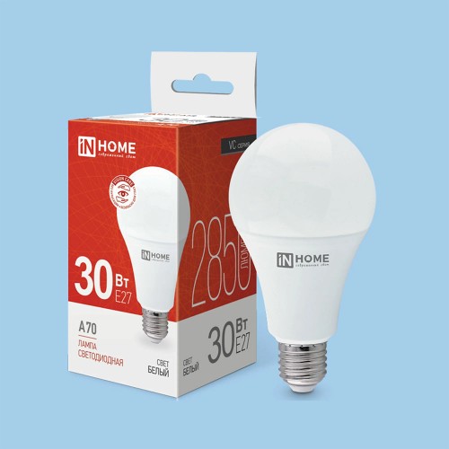 Лампа светодиодная груша 30Вт, A70, E27, 4000K, 220В IN HOME