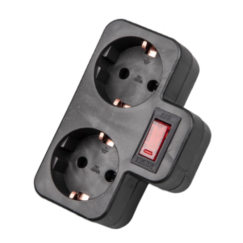 S-GES2-16PB BLACK Разветвитель сетевой с выключателем, с/з. 2 гнезда. 16А, 3500Вт. Черный. ТМ Unie