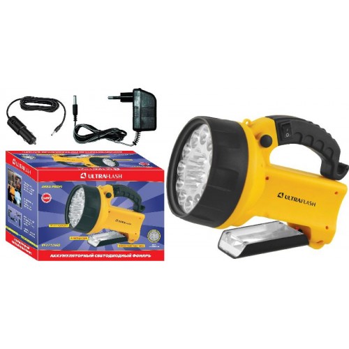 Фонарь светодиодный аккумуляторный Жёлтый, 19 LED, 220В/12V, 4V 2Ah, Пластик, коробка UF3712LED ULTRAFLASH