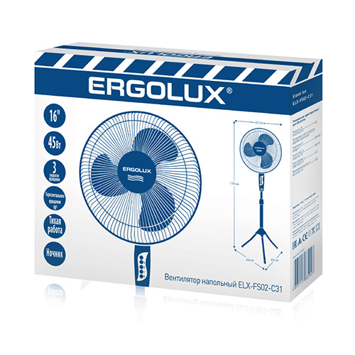 Вентилятор напольный 45Вт, 220В, 130см, Серый + Белый ELX-FS02-C31 ERGOLUX