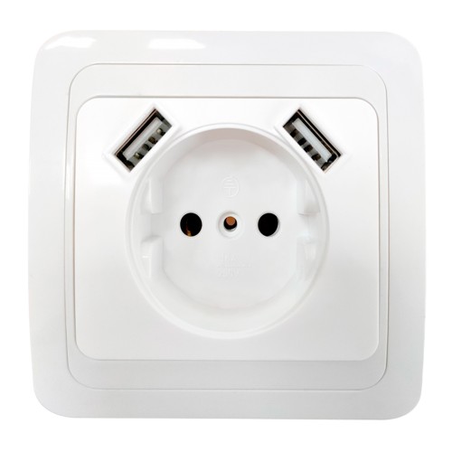 Розетка одинарная,16А CLASSICO с двумя USB белая 2147 IN HOME Н