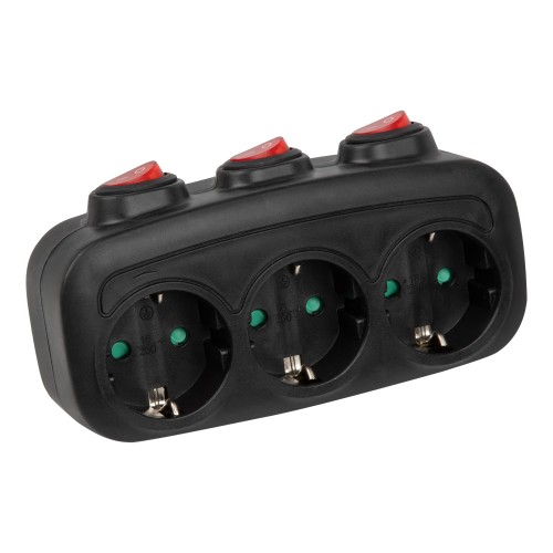 S-GES3-16OB BLACK Разветвитель сетевой с выключателм, с/з. 3 гнезда. 16А, 3500Вт. Черный. ТМ Uniel