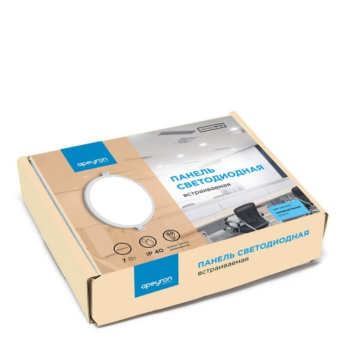 Панель светодиодная встраиваемая круглая 7Вт, 220В, 6500K, 560Лм, диаметр 95x75мм, алюминиевый корпус APEYRON Фото №14