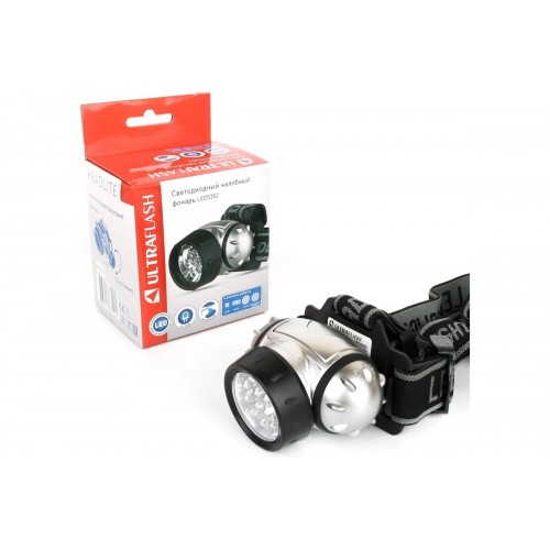 Фонарь светодиодный налобный Металлик, 14 LED, 4 режима, Пластик, коробка LED5352 ULTRAFLASH Фото №1