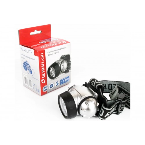 Фонарь светодиодный налобный Металлик, 19 LED, 4 режима, Пластик, коробка LED5353 ULTRAFLASH Фото №1