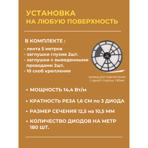 Термолента для бани и сауны GLS-2835-180-14.4-12-IP68-NTS-3 Фото №3
