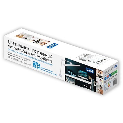 Светильник настольный светодиодный с прищепкой 18Вт, 3000-6500K, сенсерный выключатель, Белый ULM-D116 Uniel