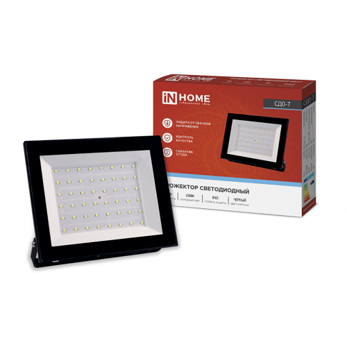 Прожектор светодиодный СДО-7 70Вт 230В 6500К IP65 черный IN HOME