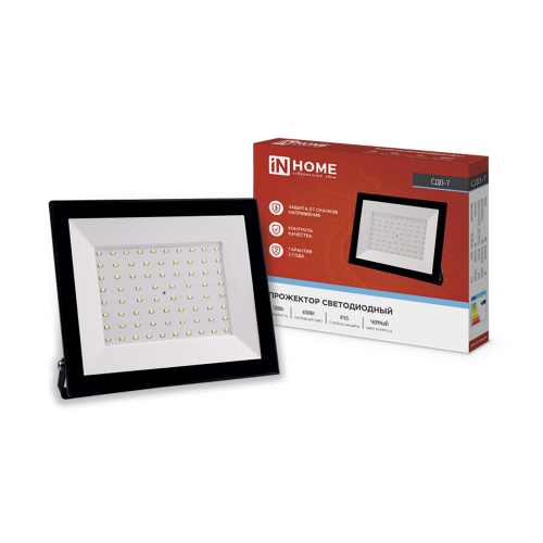Прожектор светодиодный 100Вт, 220В, 6500K, Чёрный СДО-7 IN HOME