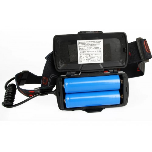 Фонарь светодиодный аккумуляторный налобный Чёрный + Синий, 4Вт 3 LED, фокус, 2 аккумулятора 3.7В, Металл, коробка E1334 ULTRAFLASH