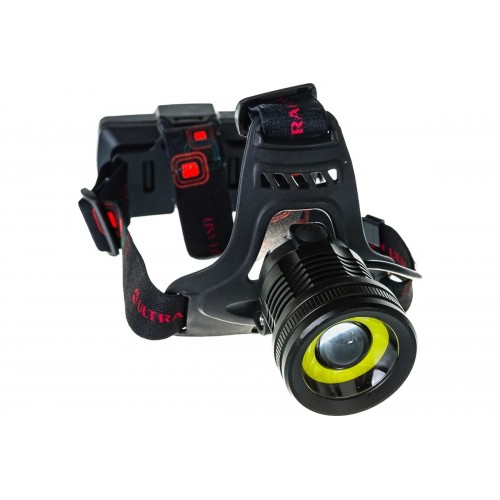 Фонарь светодиодный аккумуляторный налобный Чёрный, 4Вт 2 LED, фокус, 2 аккумулятора 3.7В, 4 режима, Металл, коробка E1335 ULTRAFLASH