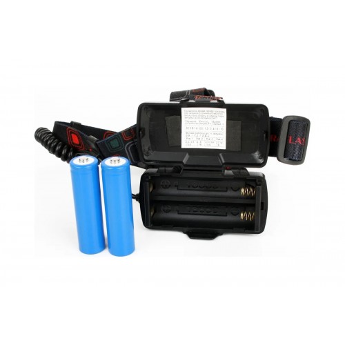 Фонарь светодиодный аккумуляторный налобный Чёрный, 4Вт 2 LED, фокус, 2 аккумулятора 3.7В, 4 режима, Металл, коробка E1335 ULTRAFLASH