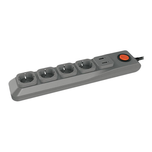 Фильтр сетевой 4 гнезда с заземлением, длина 3 метра, 10А, 2xUSB S-GSL5-3U GREY LUX Uniel Н