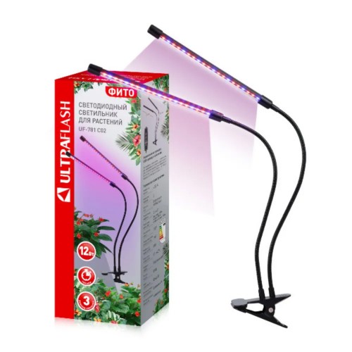 Светильник настольный для растений светодиодный на прищепке, 12Вт, IP40, Черный UF-781, C02, Ultraflash Фото №10