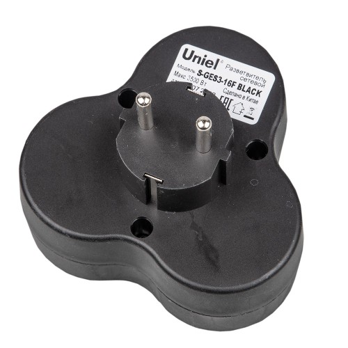 Разветвитель сетевой, с/з. 3 гнезда. 16А, 3500Вт, Черный. S-GES3-16F BLACK Uniel
