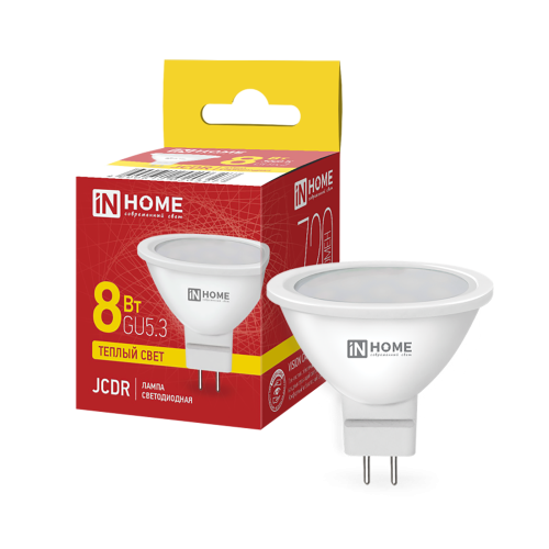 Лампа светодиодная 8Вт, JCDR-VC, GU5.3, 3000K, 230В IN HOME