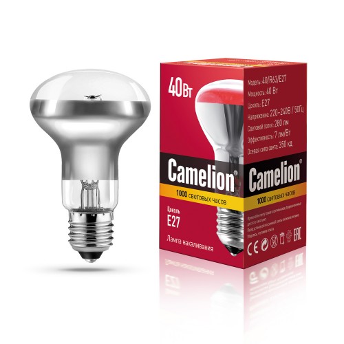 Лампа накаливания рефлекторная 40Вт, E27, R63 Camelion