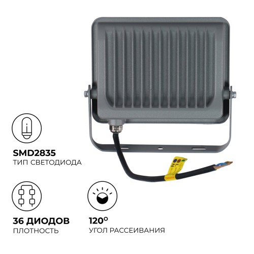 APEYRON Прожектор Серый (30W, 220V, 6500К, IP65)(С)