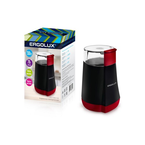 Кофемолка электрическая 130Вт, 220В, 70г, Чёрный + Красный ELX-CG02-C43 ERGOLUX