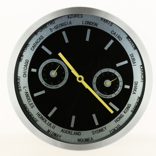 Часы настенные, круглые, с термометром и гигрометром, цвет Черный, металл, Ø30см, ML9225 Apeyron
