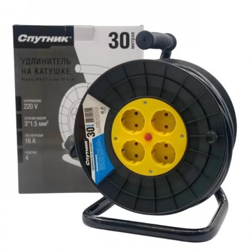 Удлинитель на катушке УСК 3*1.5 мм/30м с заземлением, USB, Спутник