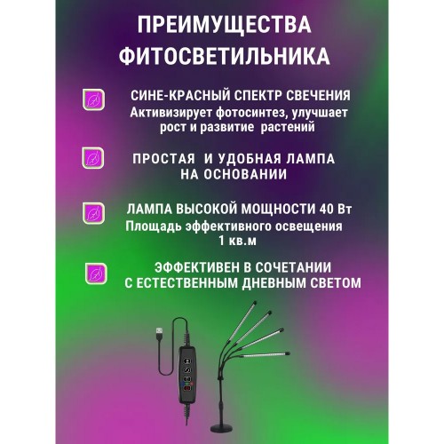 Светильник настольный на основании светодиодный СНО-Т2-ФИТО 4С40 40Вт 4 плафона, пульт на шнуре Черный IN HOME