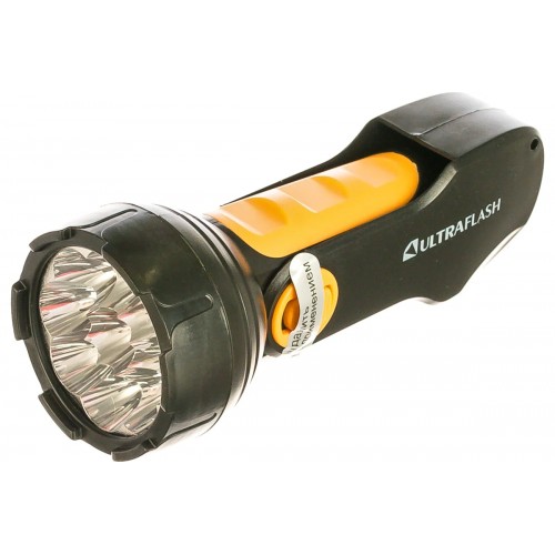 Фонарь светодиодный аккумуляторный Чёрный + Жёлтый, 9 LED, 220В, SLA, складная вилка Пластик, коробка LED3816 ULTRAFLASH