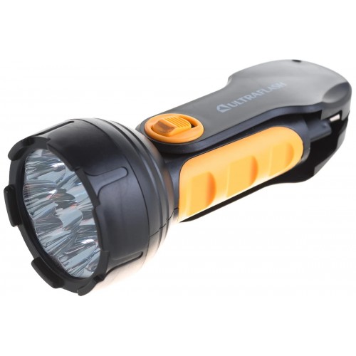 Фонарь светодиодный аккумуляторный Чёрный + Жёлтый, 9 LED, 220В, SLA, складная вилка Пластик, коробка LED3816 ULTRAFLASH