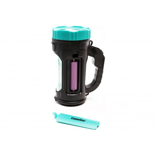 Фонарь светодиодный аккумуляторный Черный+Зеленый, 220В, 2Вт, Type C, 1LED+COB , 4 режима, Пластик, коробка LED51527 Camelion