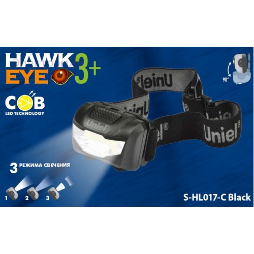 Фонарь светодиодный налобный Чёрный, COB LED, 3xLR03, 3 режима, Пластик, блистер S-HL017-C BLACK Uniel Фото №2