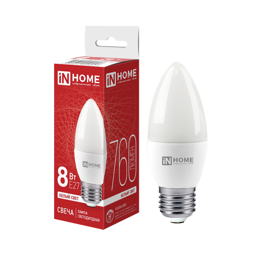 Лампа светодиодная 8Вт C35 230В Е27 4000К IN HOME