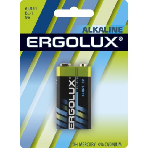 Батарейка щелочная 6LR61 BL-1 Alkaline ERGOLUX Фото №1