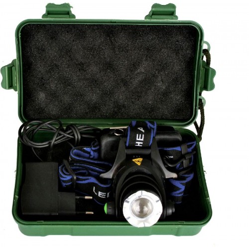 Фонарь светодиодный аккумуляторный налобный Чёрный, 3Вт CREE, фокус, 2 аккумулятора, 3 режима, Пластик, коробка E150 ULTRAFLASH