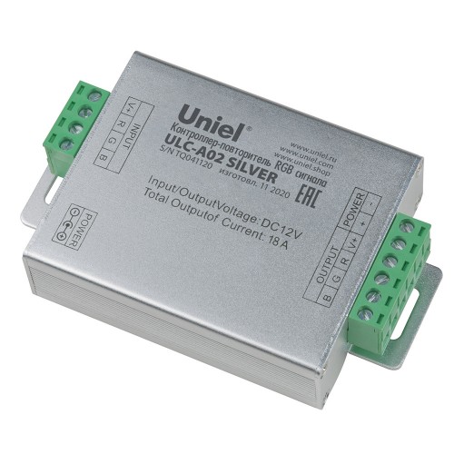 Контроллер-повторитель RGB сигнала, для светодиодных лент. 6Ах3канала, 216Вт(12В)/432Вт(24В), ULC-A02 SILVER Uniel