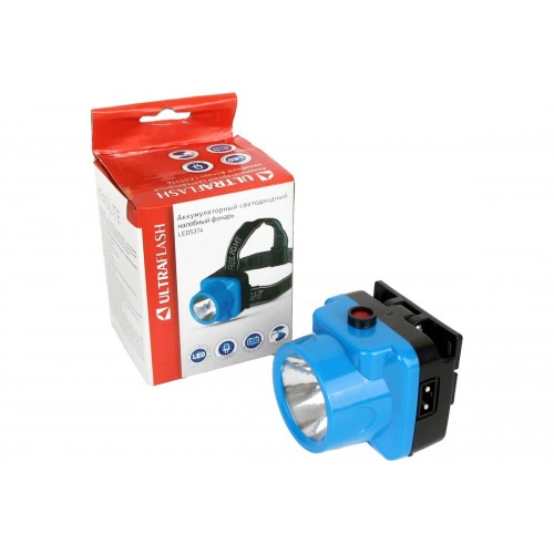 Фонарь светодиодный аккумуляторный налобный Голубой, 0.4Вт LED, 220В, 1 режим, Пластик, коробка LED5374 ULTRAFLASH