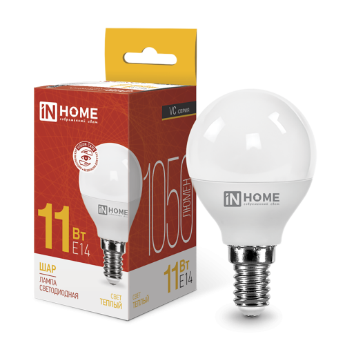 Лампа светодиодная шар 11Вт, G45, E14, 3000K, 230В VC IN HOME