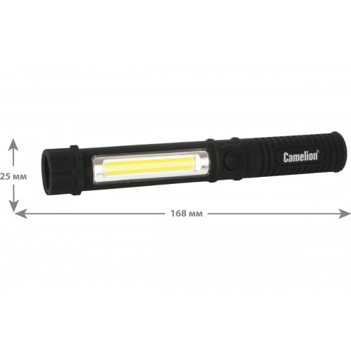 Фонарь светодиодный автомобильный Чёрный, COB 1 LED + 1Вт LED, 3xR03, Пластик, магнит, клипса, блистер LED51521 Camelion