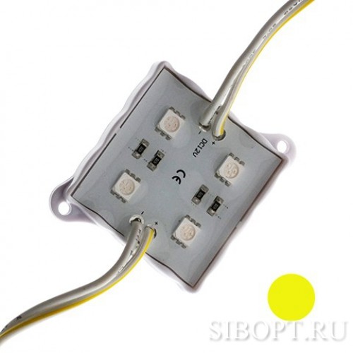 Светодиодный модуль квадратный 4 светодиода 1.44Вт 12В Жёлтый IP65 5050 JAZZWAY