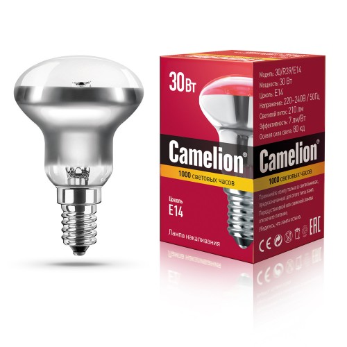Лампа накаливания рефлекторная 30Вт, E14, 220В R39 Camelion