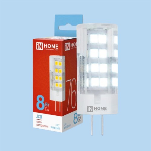 Лампа светодиодная капсульная 8Вт, JCD, G4, 6500K, 230В IN HOME