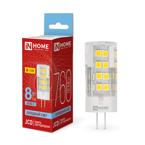 Лампа светодиодная капсульная 8Вт, JCD, G4, 6500K, 230В IN HOME