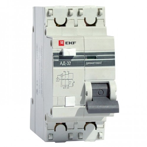 Автомат дифференциальный электронный 1P+N 63А/30мА тип AC, характеристика С, 4.5кА, 270В, защита АД-32 PROxim EKF