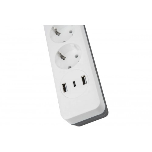 Фильтр сетевой 5 гнезда с заземлением, длина 3 метра, 10А, 2500Вт, 2xUSB+1TYPE C, S-GSR5-3 U2C1 WHITE/GREY Uniel