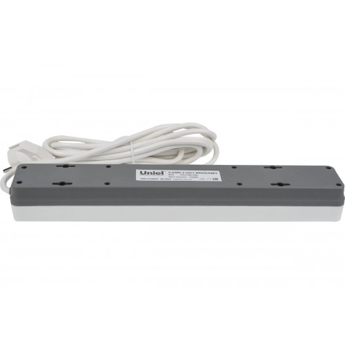 Фильтр сетевой 5 гнезда с заземлением, длина 3 метра, 10А, 2500Вт, 2xUSB+1TYPE C, S-GSR5-3 U2C1 WHITE/GREY Uniel