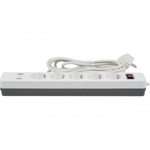 Фильтр сетевой 5 гнезда с заземлением, длина 3 метра, 10А, 2500Вт, 2xUSB+1TYPE C, S-GSR5-3 U2C1 WHITE/GREY Uniel