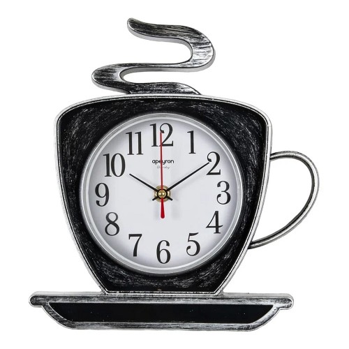 Часы настенные, кофейная чашка, черный с серебром, пластик, АА, PL213012 APEYRON