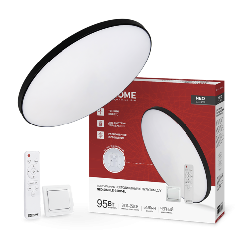 Светильник светодиодный NEO SIMPLE-95RC-BL 95Вт 230В 3000-6500K 7600Лм 460x67мм с пультом ДУ черный IN HOME Фото №1
